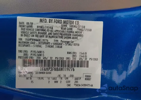 2010 Ford Focus Se from USA, damaged, VIN 1FAHP3FN8AW119776